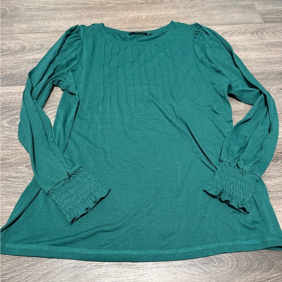 Chic Teal Women's Blouse with Ruched Sleeves - Picture 1 of 2